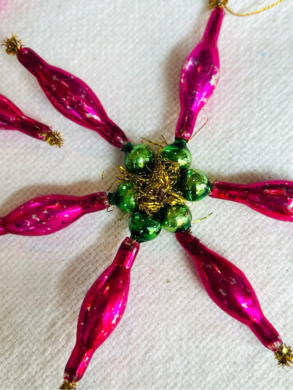 Vintage repurposed mercury, glass bead poinsettia holiday Christmas ornaments